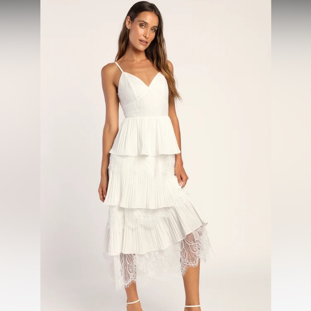 Lulu’s Give Me All Your Lovin' White Lace Tiered Midi Dress